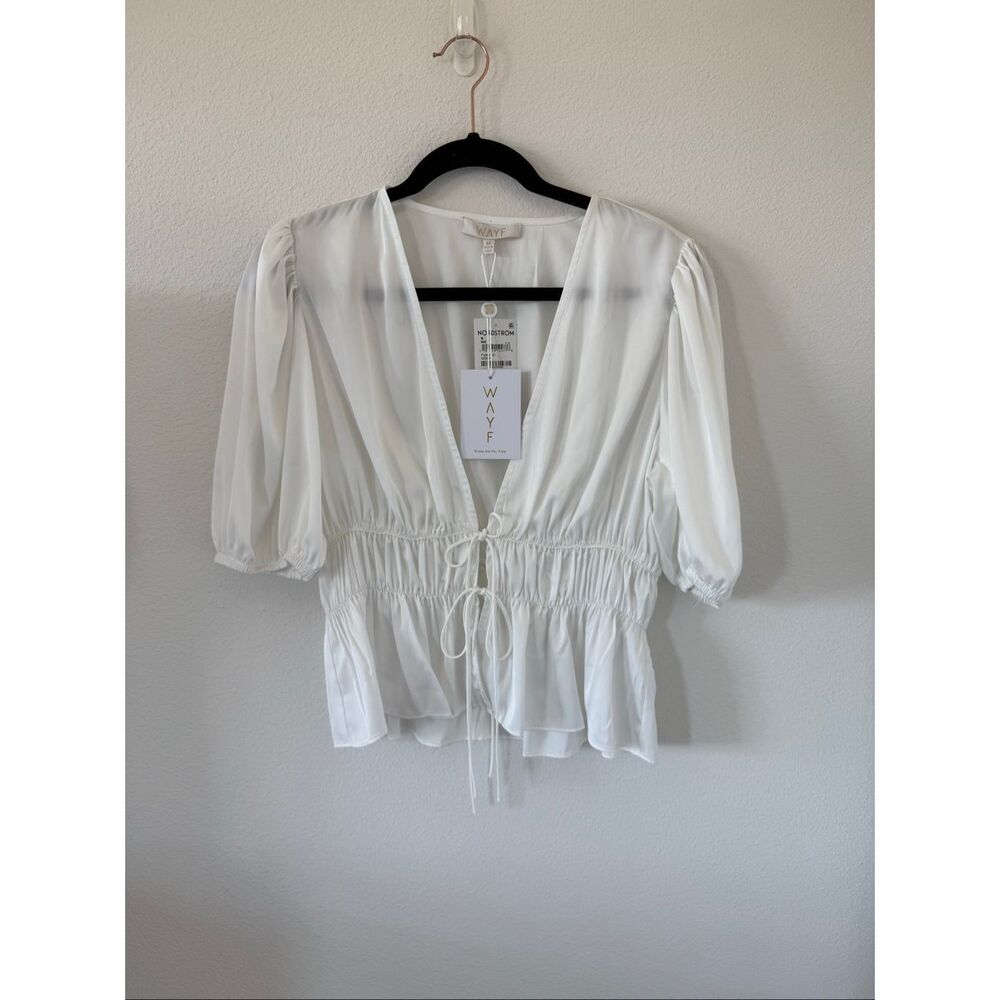 NWT WAYF Satin Tie Front Blouse, size: M - Picture 3 of 8